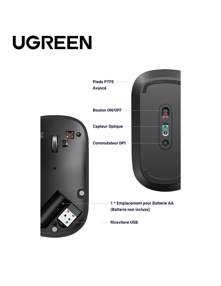 Ugreen Souris sans fil  GRIS Noir (90372)